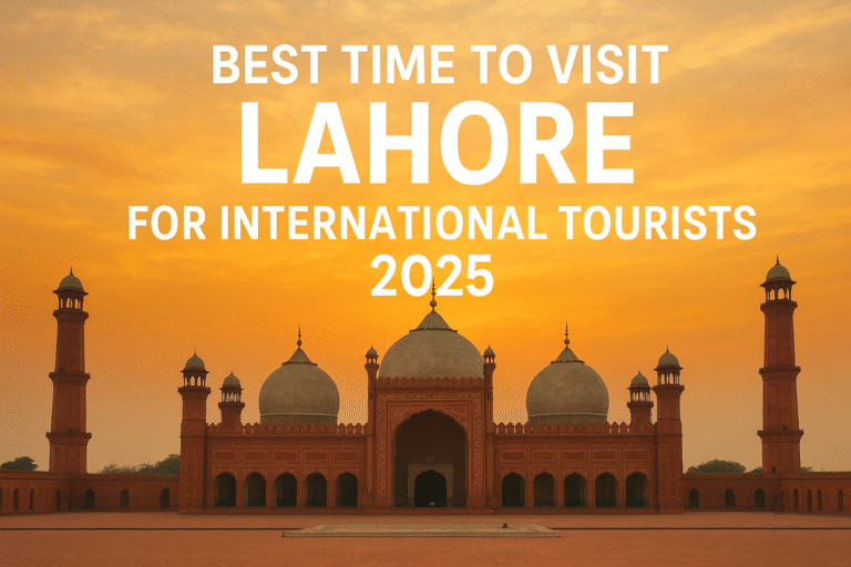 Aerial sunset view of Lahore cityscape with historic architecture